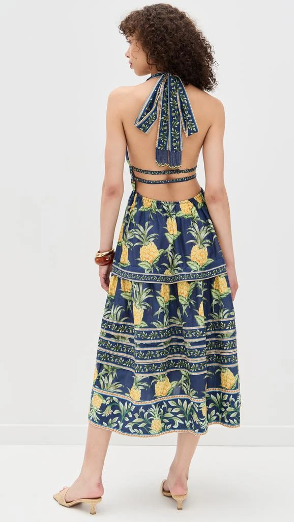 Farm Rio Delicate Pineapple Navy Blue Midi Dress 2