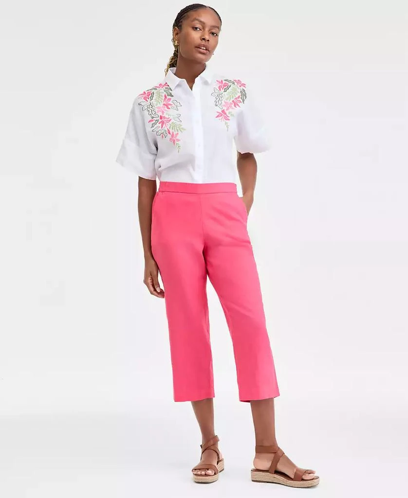 Charter Club Women's 100% Linen Solid Cropped Pull-On Pants, Created for Macy's 1
