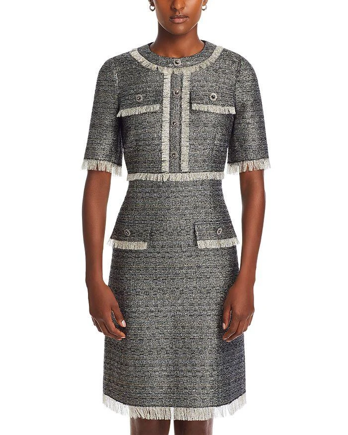 Teri Jon Metallic Tweed Fringe Trim Dress 7