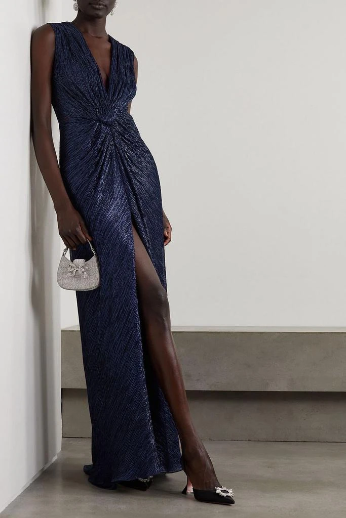 Costarellos Mireille twist-front metallic plissé-jersey gown 2