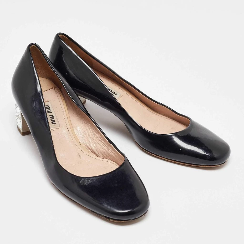 Miu Miu Miu Miu Black Patent Leather Crystal Embellished Block Heel Pumps Size 37 4