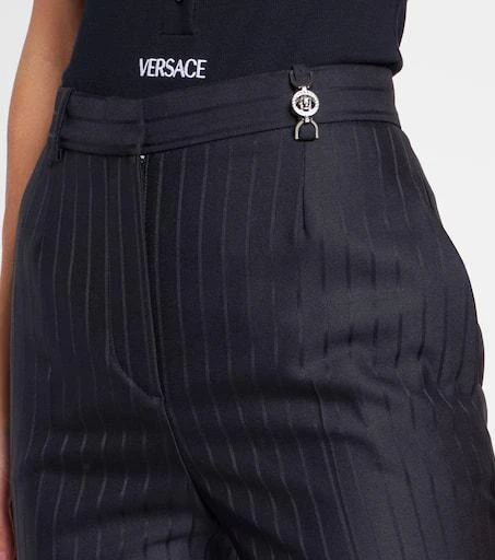 Versace Embellished pinestripe wool flared pants 4
