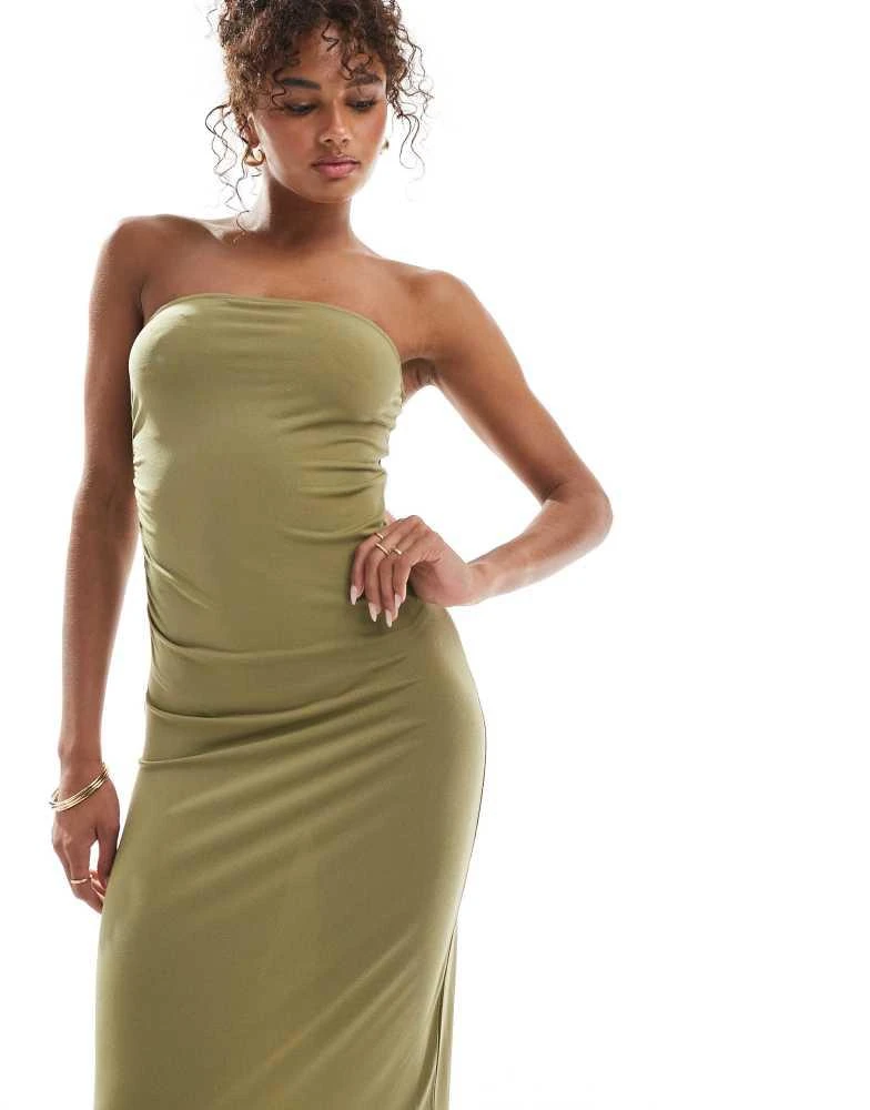 Vero Moda bandeau ruched side maxi dress in herb green  On Sale Now with  Up to 70% Off | Discover Exclusive Deals & Savings at BeyondStyle   Authentic VERO MODA Home|women