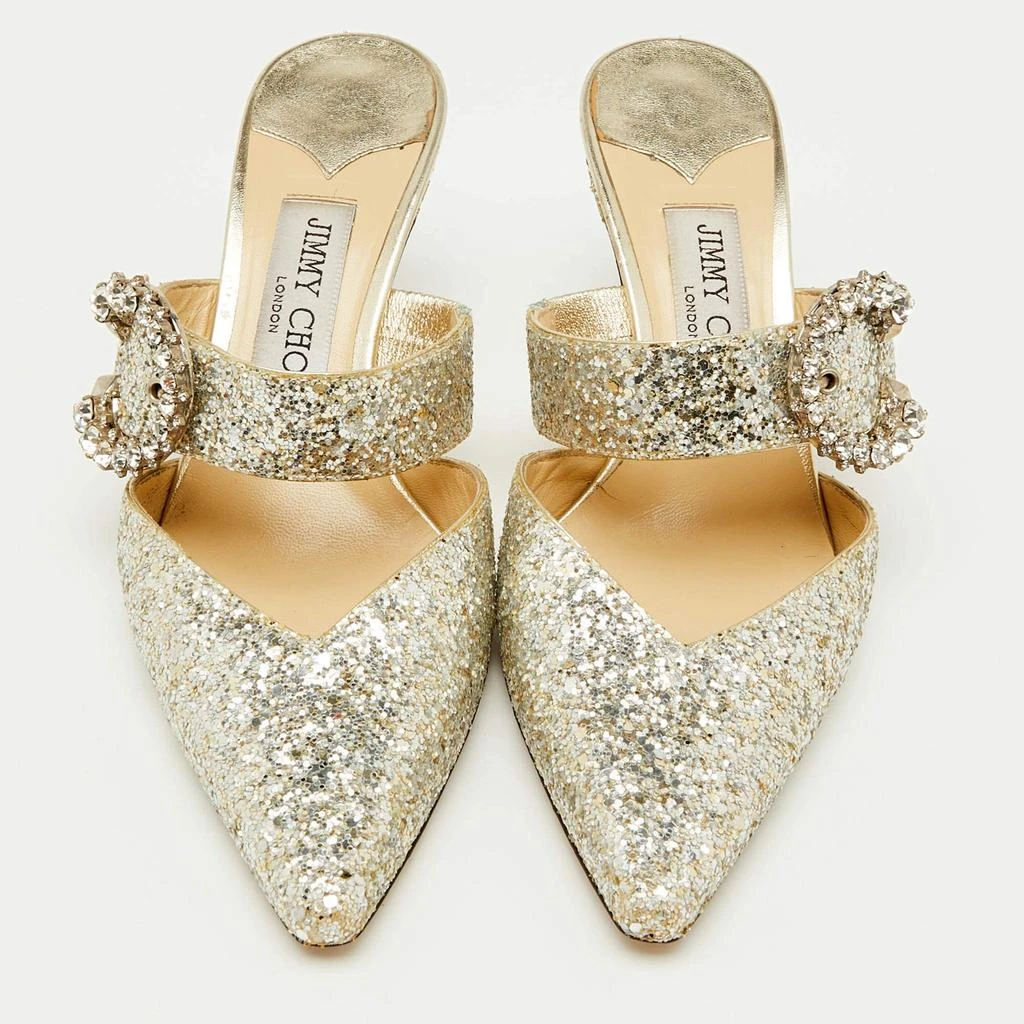 Jimmy Choo Jimmy Choo Silver Coarse Glitter Crystal Embellished Marta Mules Size 36 3