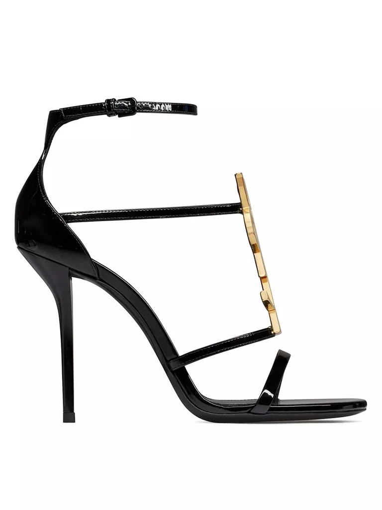 Saint Laurent Cassandra Sandals In Patent Leather With Gold-tone Monogram 1