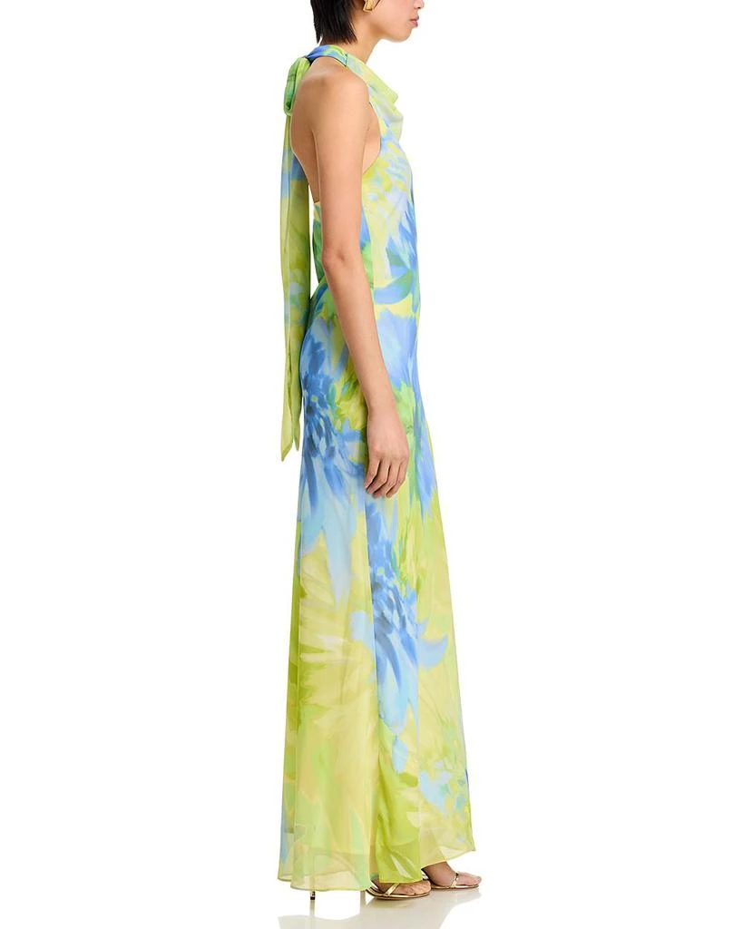 aqua chiffon maxi dress Aqua Blue Geometric Chiffon Tiered Maxi Dress with Buttons