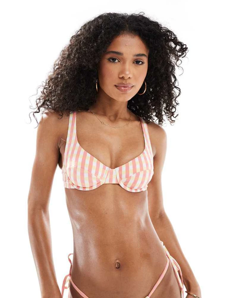 Cotton:On Cotton On Underwire balconette bikini top in shell pink gingham 1