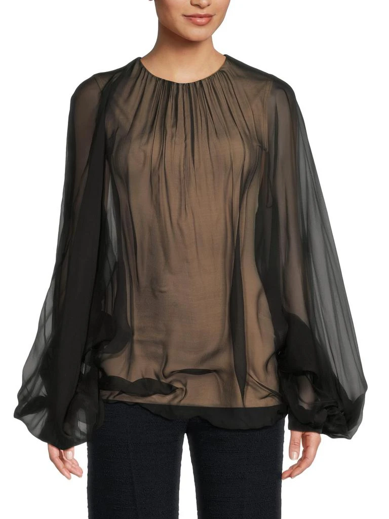 Valentino ​Sheer Silk Balloon-Sleeve Top 1