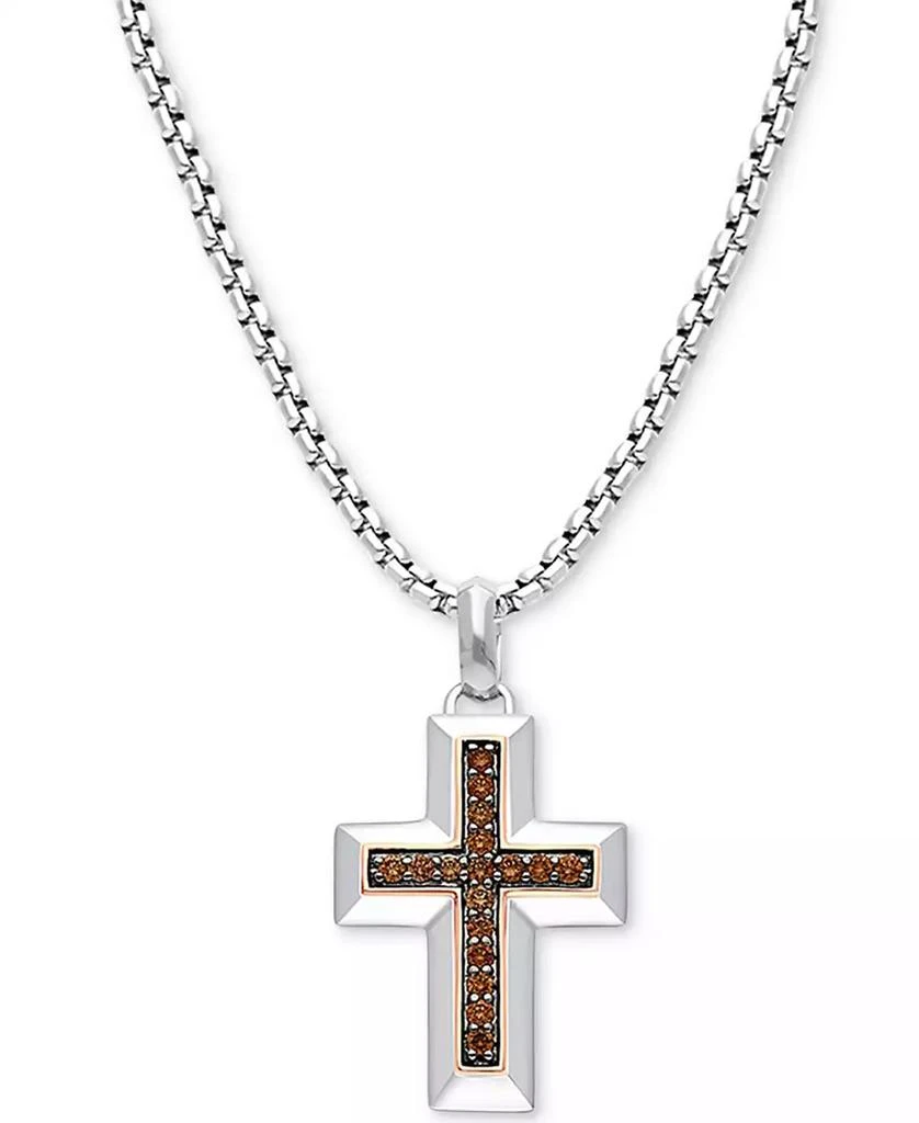 Le Vian Chocolatier® Men's Chocolate Diamond Cross 22" Pendant Necklace (1/3 ct. t.w.) in Sterling Silver & 14k Rose Gold-Plate 1