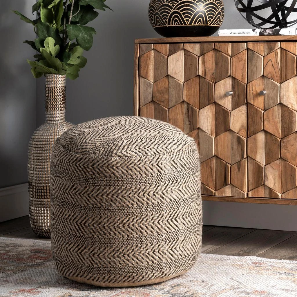 nuLOOM Exeter Chevron Braided Jute Filled Ottoman Pouf 1