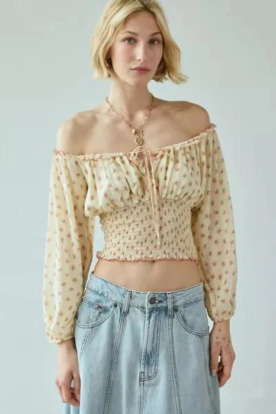Kimchi Blue Kimchi Blue Daylight Smocked Tie-Front Cropped Blouse 1