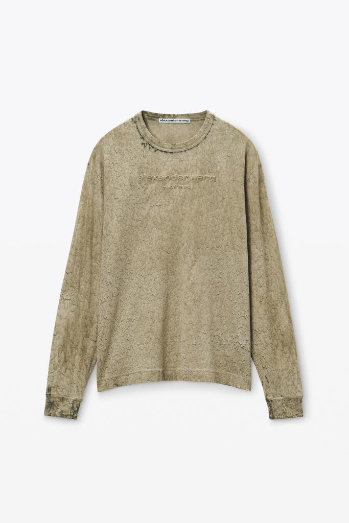 Alexander Wang Logo Embossed Splatter Wash Long sleeve tee in Cotton Hemp Jersey