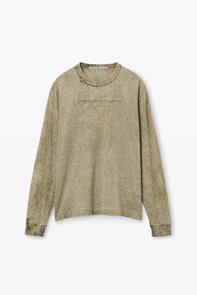 Alexander Wang Logo Embossed Splatter Wash Long sleeve tee in Cotton Hemp Jersey 2