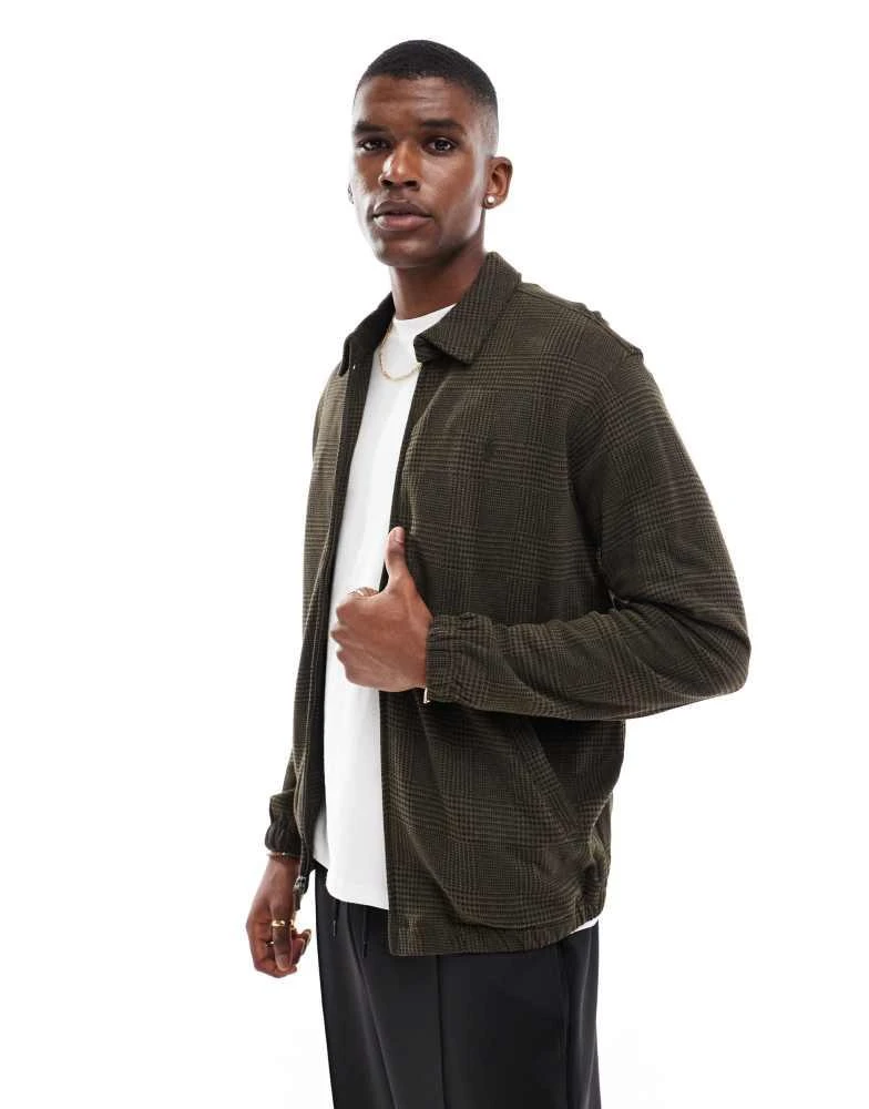 Ralph Lauren Polo Ralph Lauren Bayport icon logo prince of wales check print jersey jacket in olive green 1