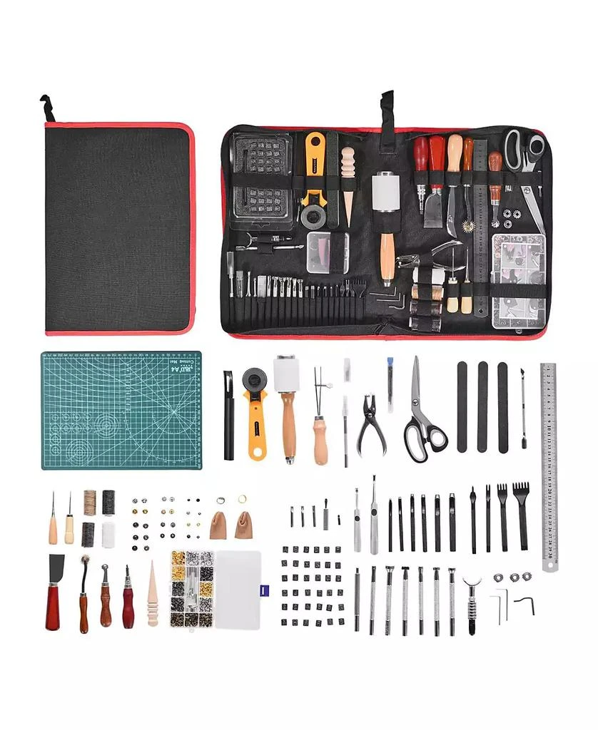 Mecale Leather Working Tools Kit, 61-Piece Leather Craft Set w/ Canvas Storage Bag, Punching, Sewing, Stamping 
Sanding