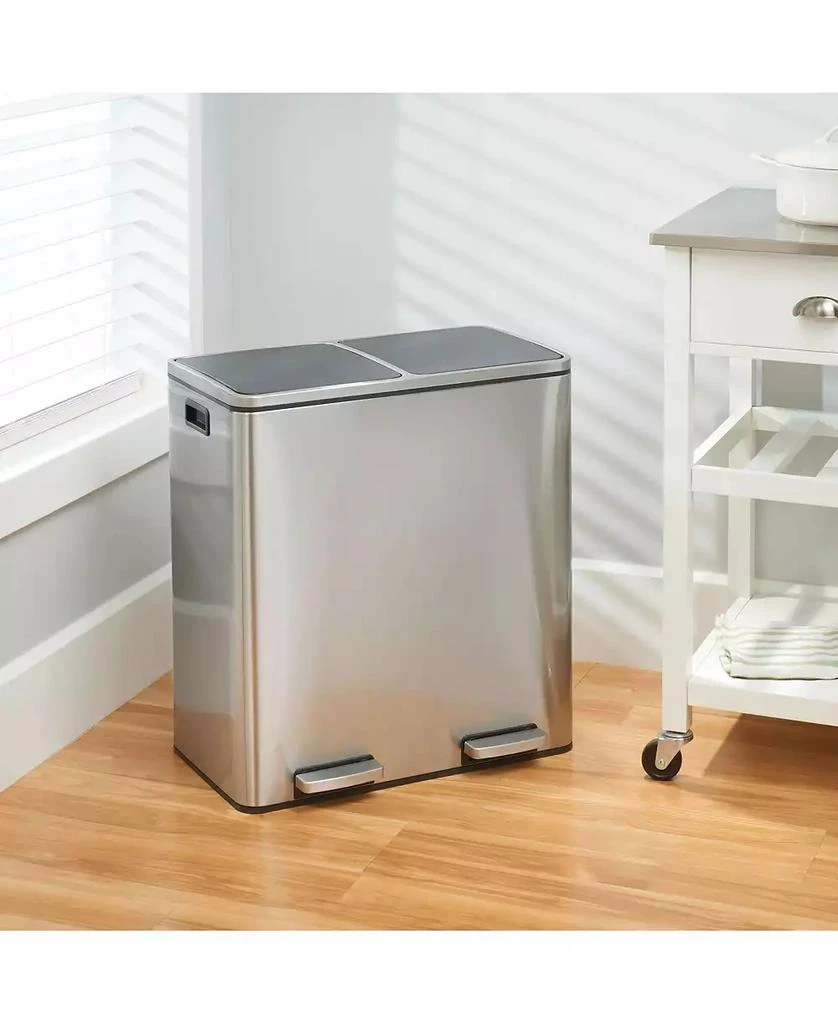 mDesign Metal Steel 60L Large Dual Compartment Step Trash Can - Brushed Chrome 2