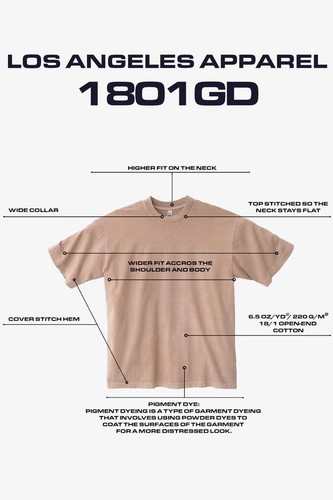 Los Angeles Apparel The 1801 - 6.5oz Garment Dye Crew Neck T-Shirt 146