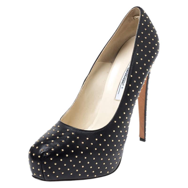 Brian Atwood Brian Atwood Black Leather Studded Platform Pumps Size 38.5