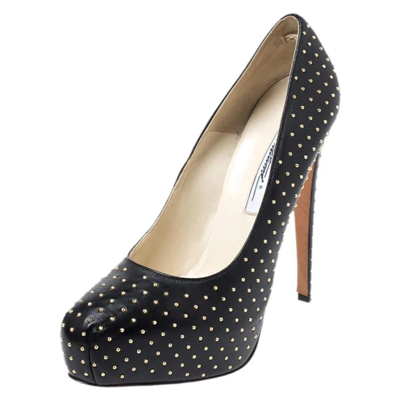 Brian Atwood Brian Atwood Black Leather Studded Platform Pumps Size 38.5 1