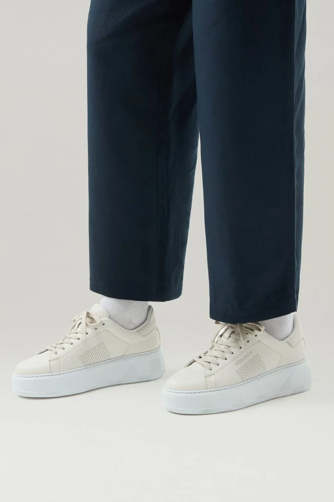 WO-FOOTWEAR Chunky Court Sneakers in Leather with Micro-Perforations - Women - Beige 6
