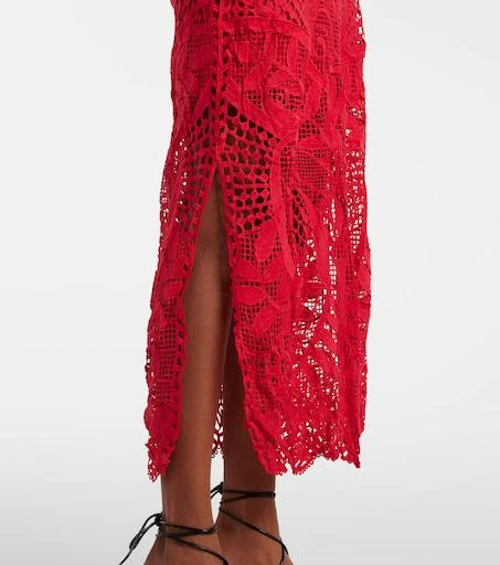 farm rio red nature guipure midi dress Red Floral Chains Guipure Midi Dress  FARM Rio