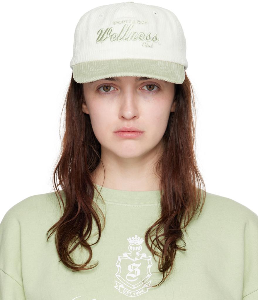 Sporty & Rich Off-White & Green Draft Corduroy Cap