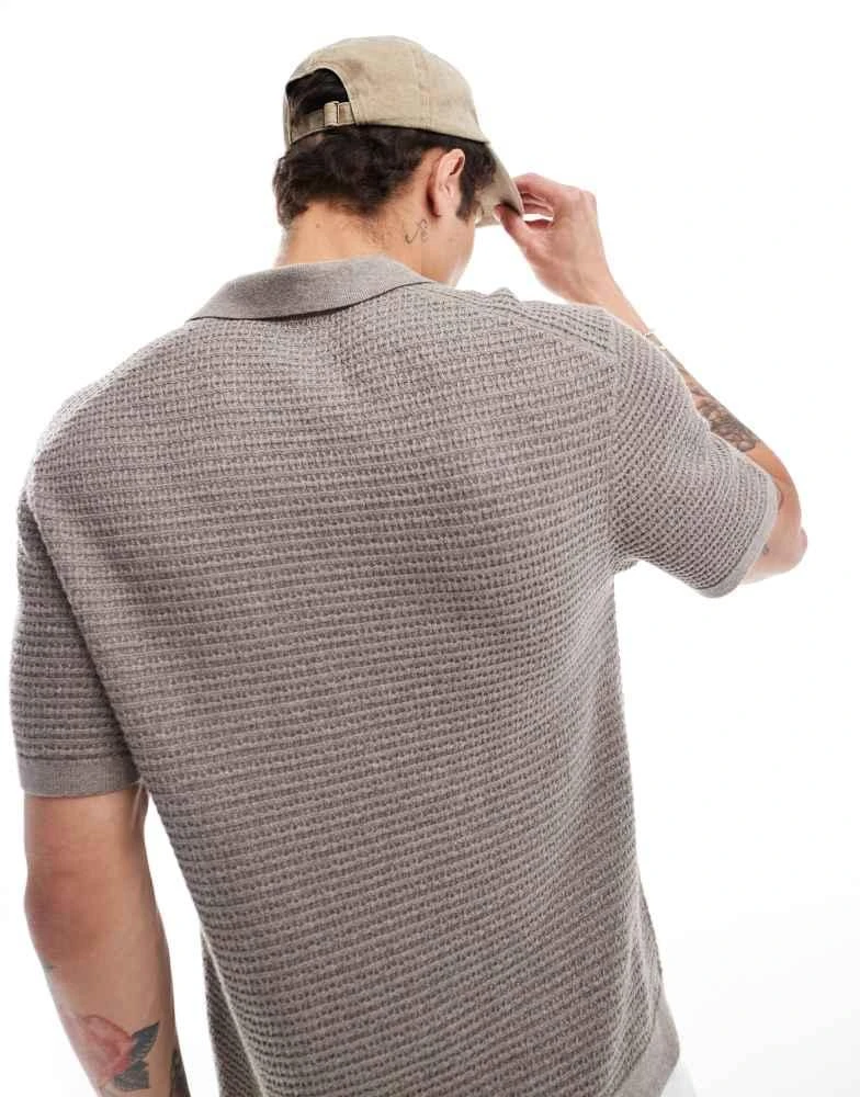 Abercrombie & Fitch Abercrombie & Fitch textured knitted polo in brown 4