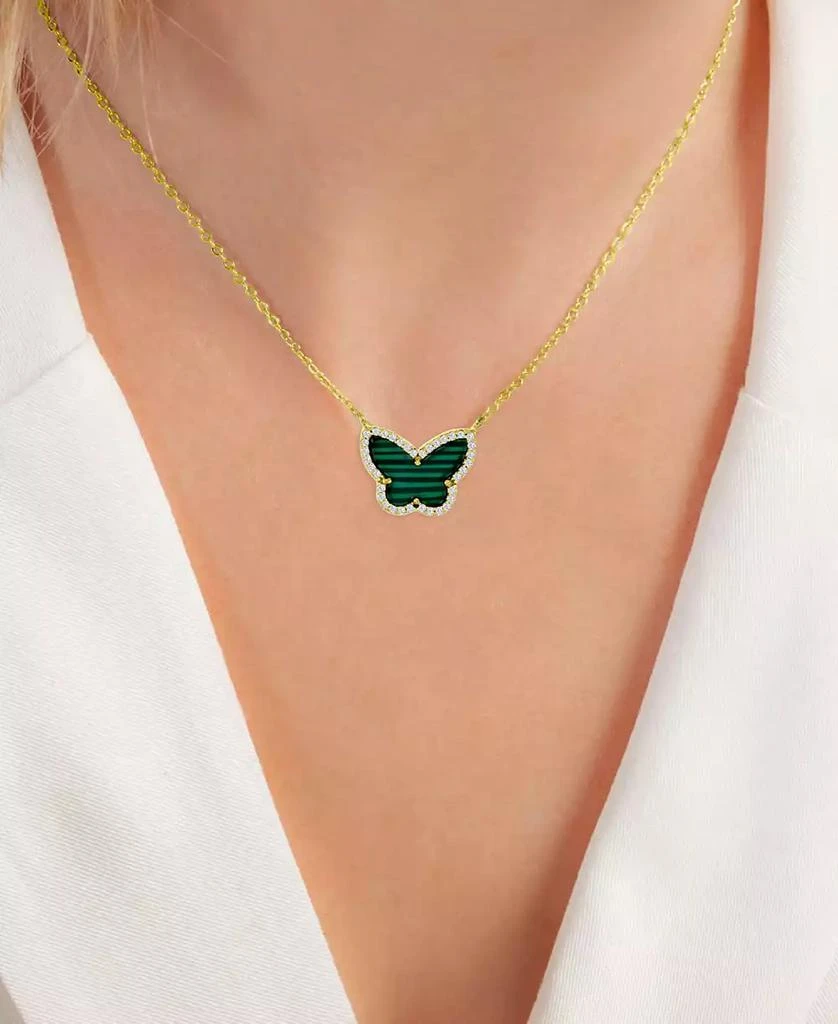 Macy
s Simulated Malachite 
Cubic Zirconia Butterfly Pendant Necklace in 14k Gold-Plated Sterling Silver, 18" + 2" extender 2