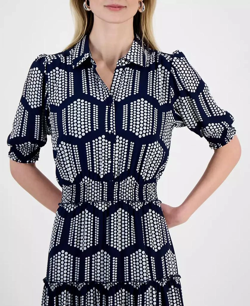 Tahari Women's Smocked-Trim Elbow-Sleeve Tiered Dress 4