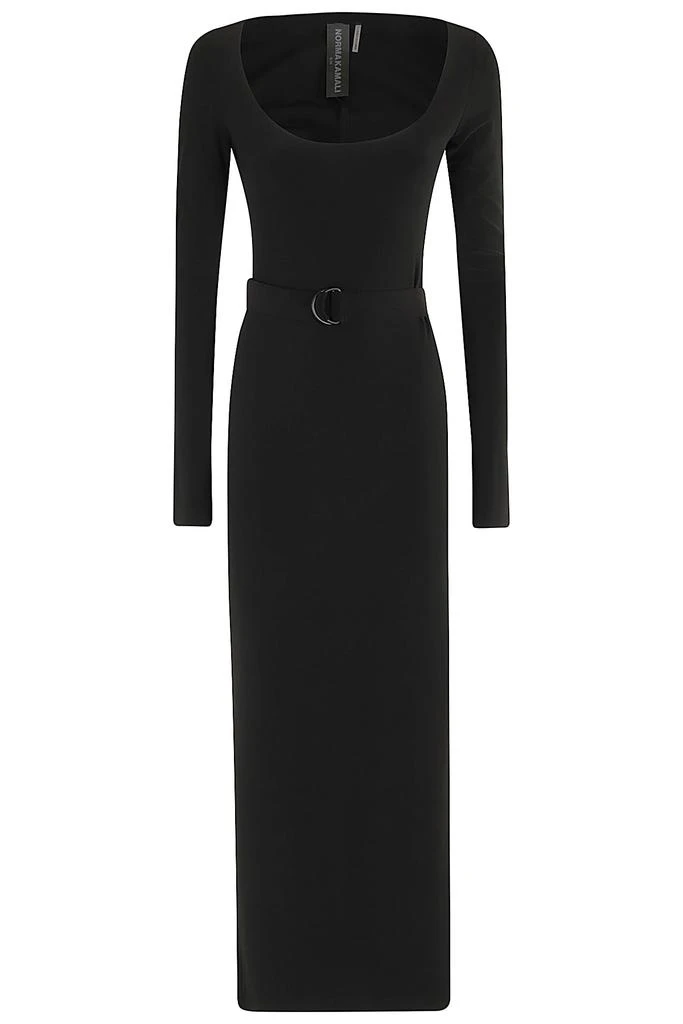 Norma Kamali Long Sleeve Deep Scoop Neck Side Slit Gown 1