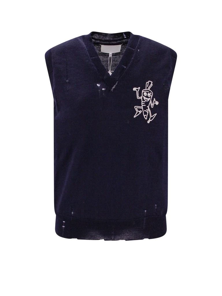 MAISON MARGIELA Maison Margiela Logo Embroidered V-Neck Knitted Vest from Cettire