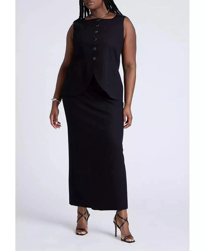 ELOQUII Women's Plus Size Square Neck Scoop Hem Linen Blend Vest 3