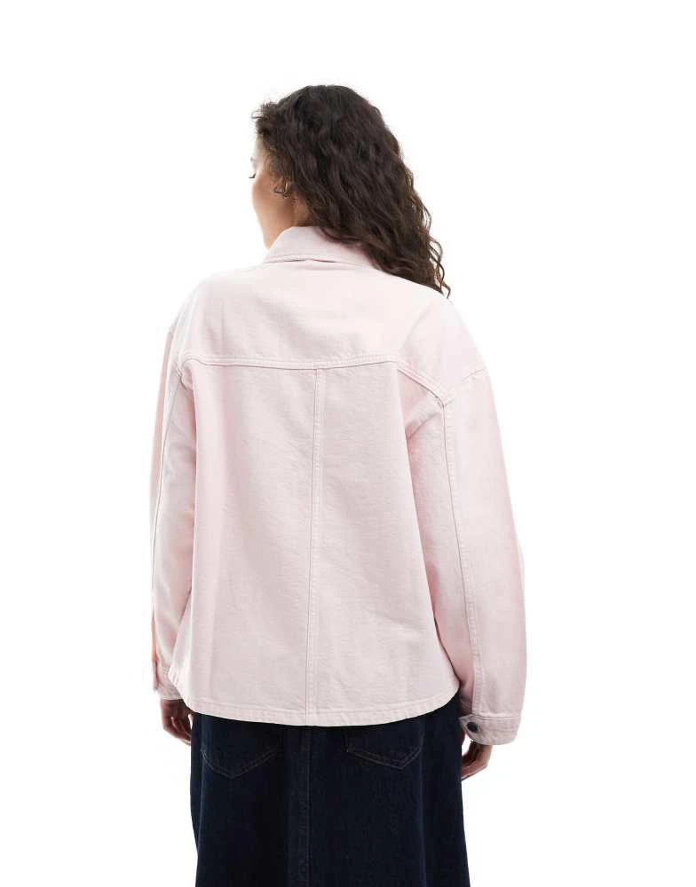 Stradivarius Stradivarius oversized denim overshirt in baby pink 4