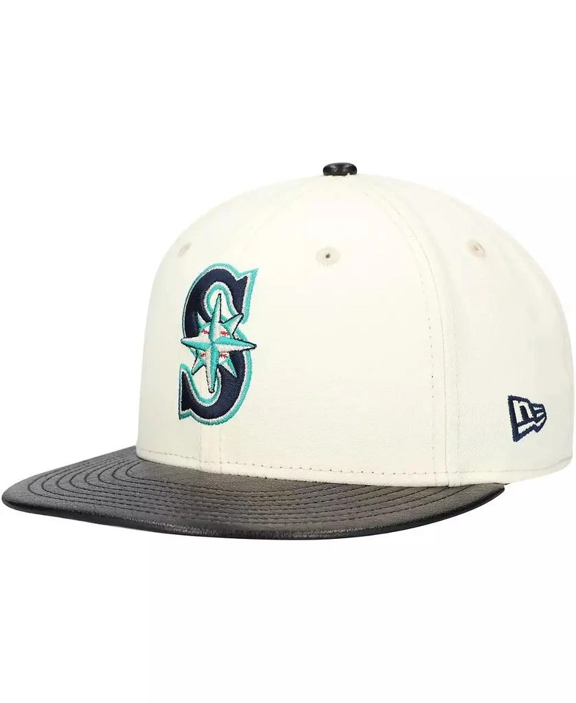 New Era Men's Cream Seattle Mariners Game Night Leather Visor 59FIFTY Fitted Hat 1