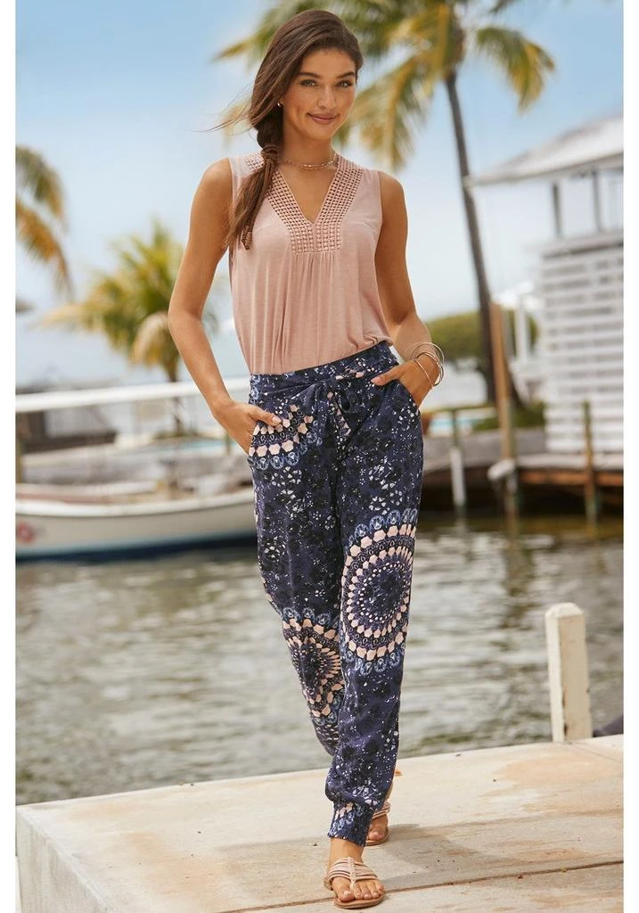 LASCANA Women
s Patterned Tie Waist Jogger Pants