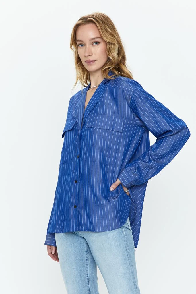 Pistola Denim Irene Effortless Button Down Shirt - Dark Blue Pinstripe 3