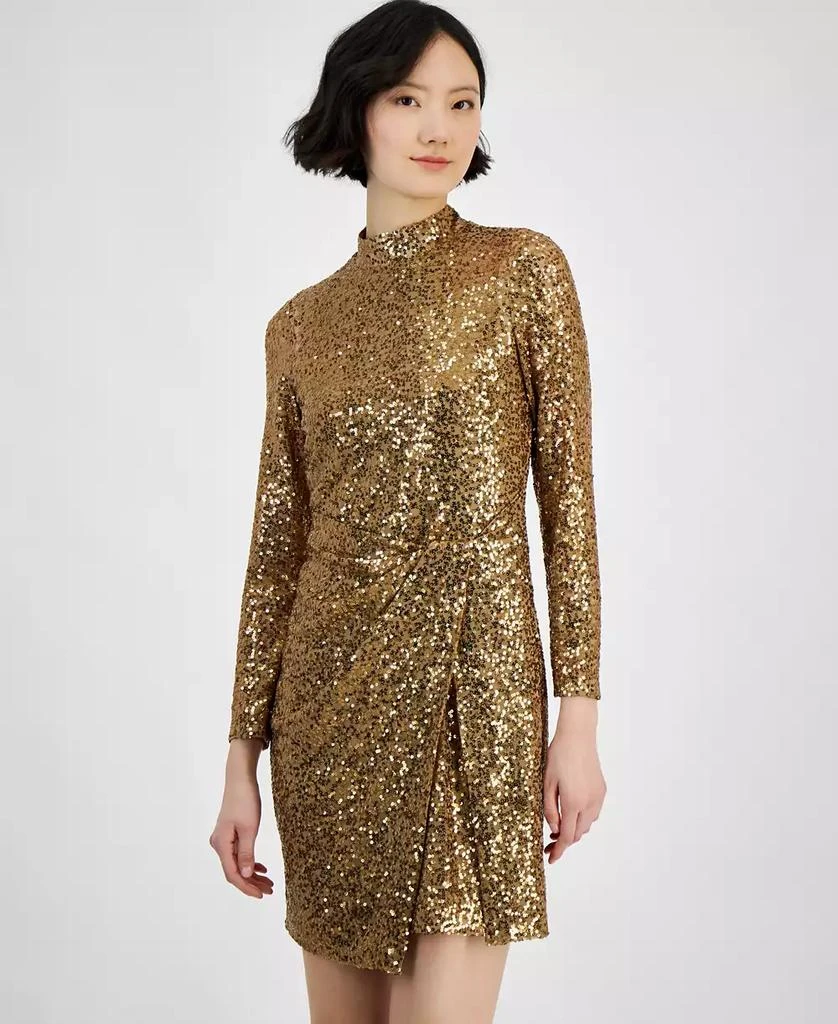 Anne Klein Women's Mock-Neck Long-Sleeve Faux-Wrap Dress 2