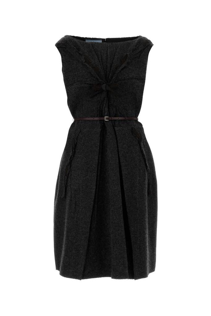 Prada Printed Sable Dress with Scarf Collar - Dresses