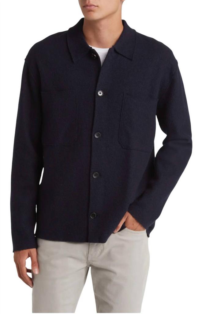 NN07 Jonas Boiled Wool Overshirt In Navy Blue