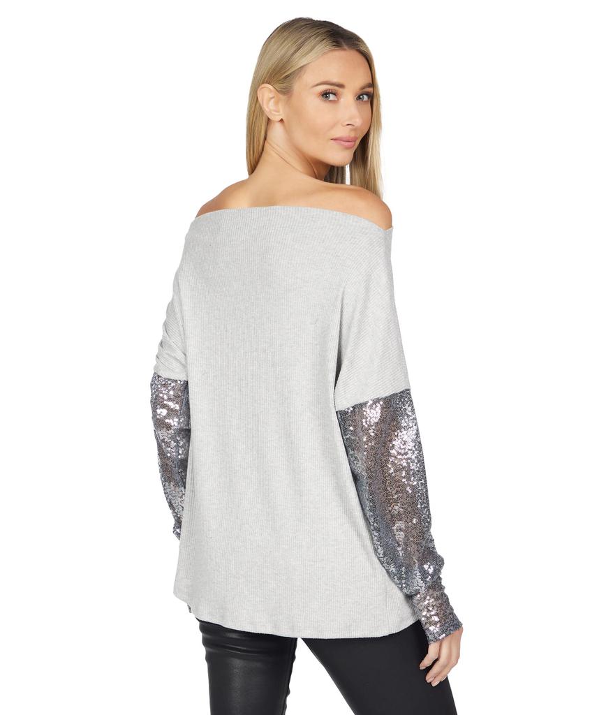 Michael Lauren Tuckerman Boatneck Sweater w/ Pleats and Contrast Sequins