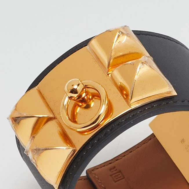 Hermes Hermes Collier de Chien Black Leather Gold Plated Cuff Bracelet 3
