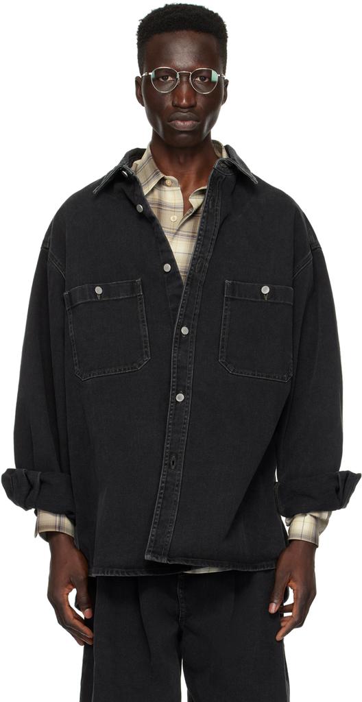 Hed Mayner Black Patch Pocket Denim Shirt