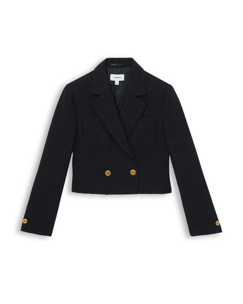 REISS Mia Cropped Double Breasted Textured Blazer Navy 6