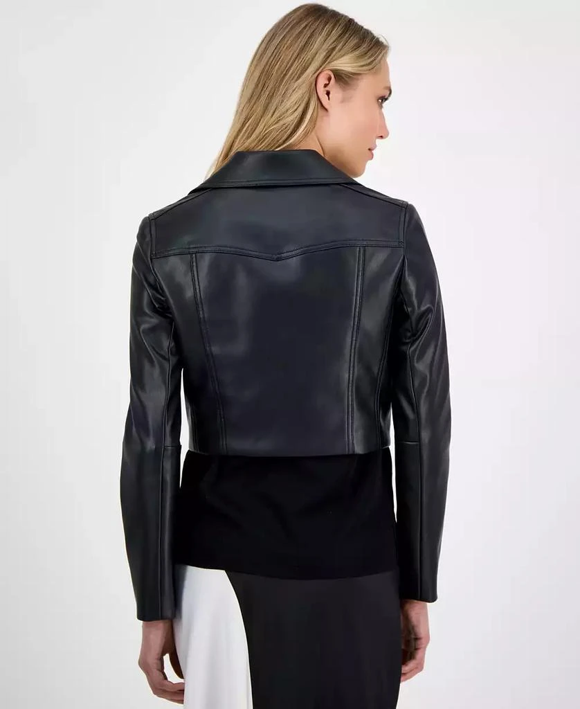 Anne Klein Women's Faux Leather Cropped Moto Jacket 4