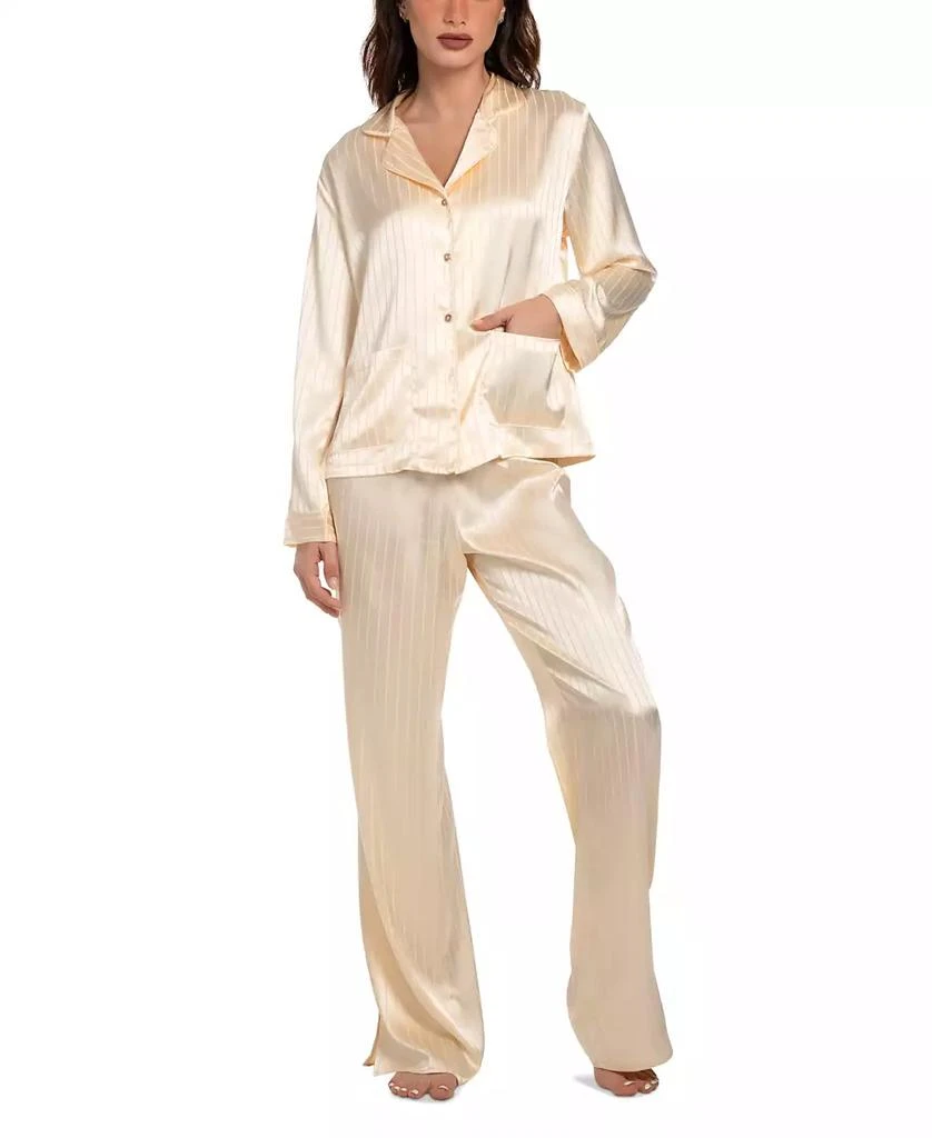 Linea Donatella Women's Satin Jacquard Striped Pajama Set 4