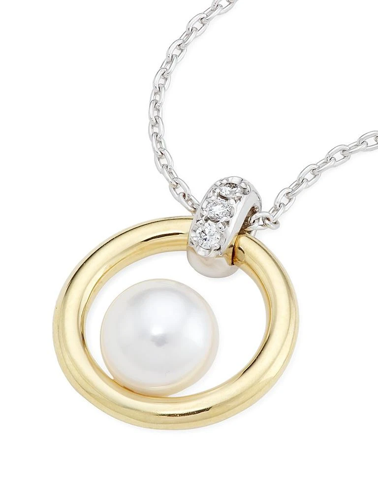 Mikimoto Circle Two-Tone 18K Gold, Diamond & Floating 6MM Cultured Akoya Pearl Pendant Necklace 4