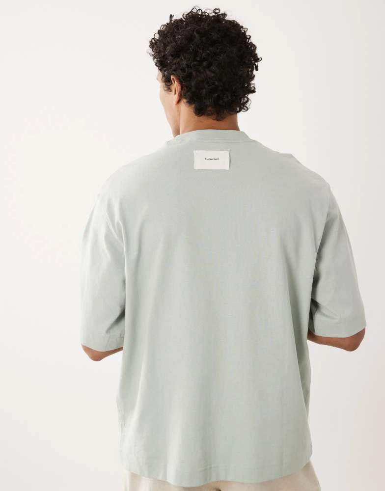 Selected Selected 100% cotton oversized heavyweight 220gsm t-shirt in light green 5