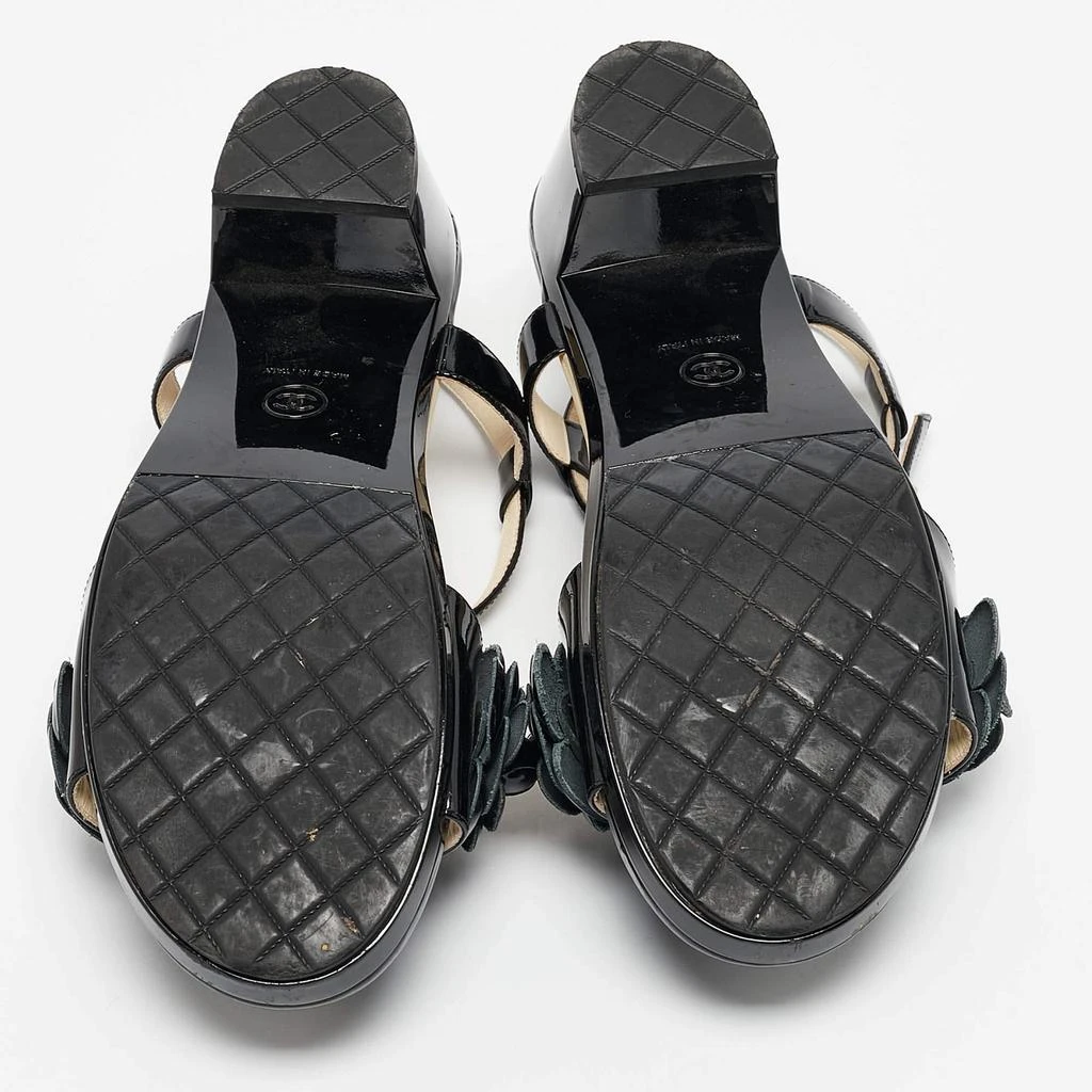 Chanel Chanel Black Patent Leather Camellia Accent Ankle Strap Sandals Size 41 6