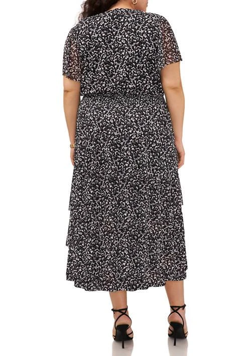 Vince Camuto Camuto Plus Size Short Sleeve Mesh Tiered Midi Dress 2