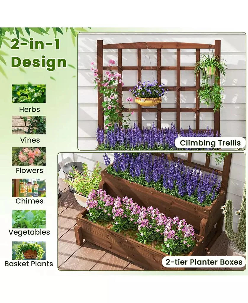 Gymax 2PCS Raised Garden Bed w/Trellis Drainage Holes Legs Twisting Rope for Backyard 6